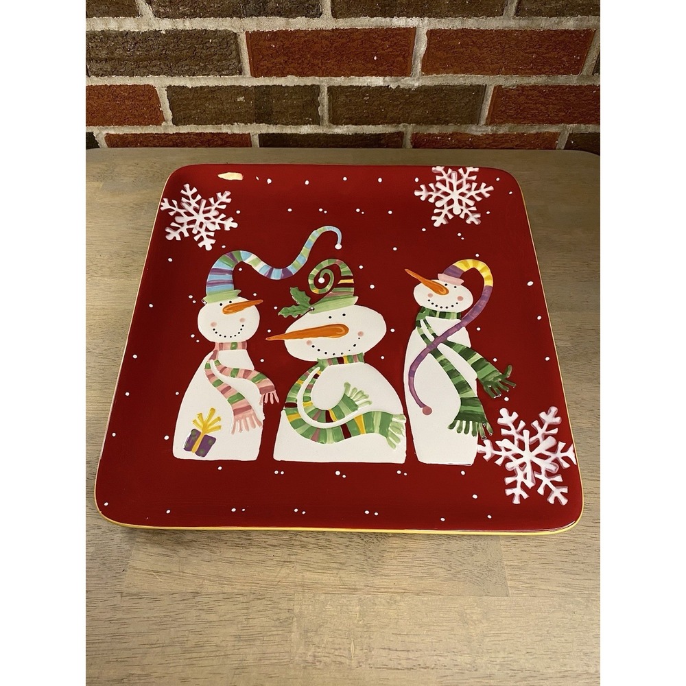 Pier 1 Imports Jolly Holiday Snowman Red Serving Platter LARGE